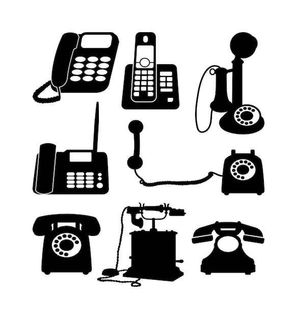 Vector vintage telephone silhouettes for sign icon or symbol