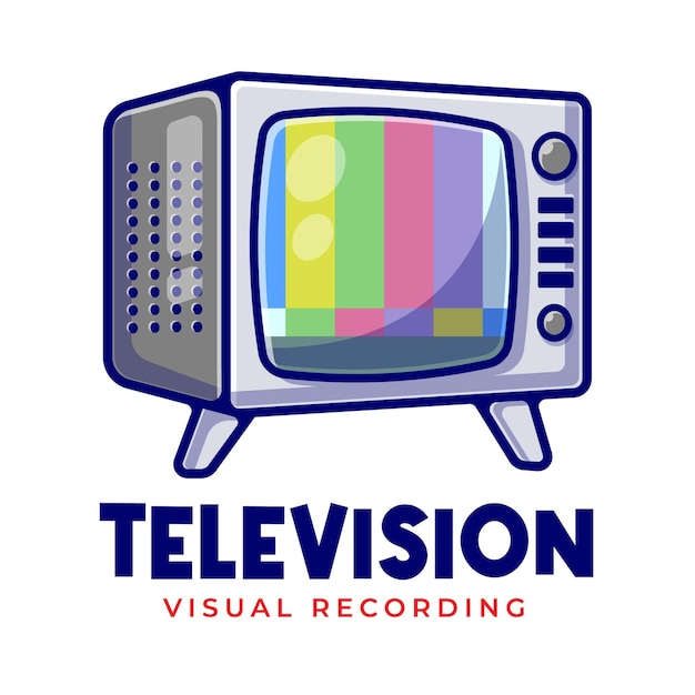 Vintage televisie geen signaal mascotte Cartoon Logo sjabloon. Televisiebedrijf bewerkbaar logo.