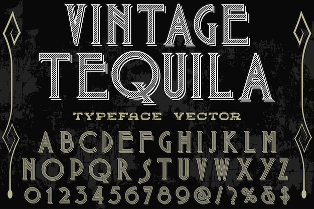 Vettore design vintage label tequlia alfabeto