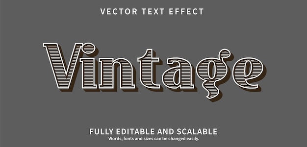 Vector vintage text effect with horizontal lines, editable and scalable vector