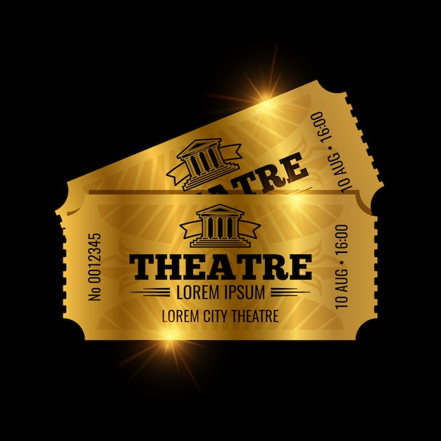 Vintage Theatre Tickets Template. Golden Tickets Isolated