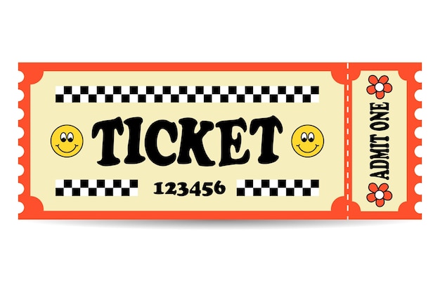 Vector vintage ticket in groovy style admit one event ticket vector illustration