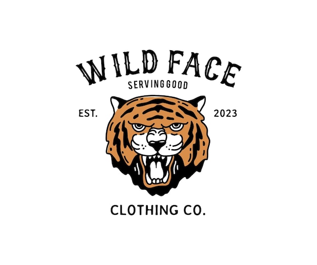 Vintage tiger head hand drawn logo template