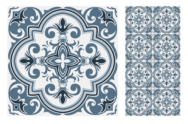 Vector vintage tiles patterns antique seamless design