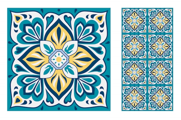 vintage tiles Portuguese antique seamless pattern