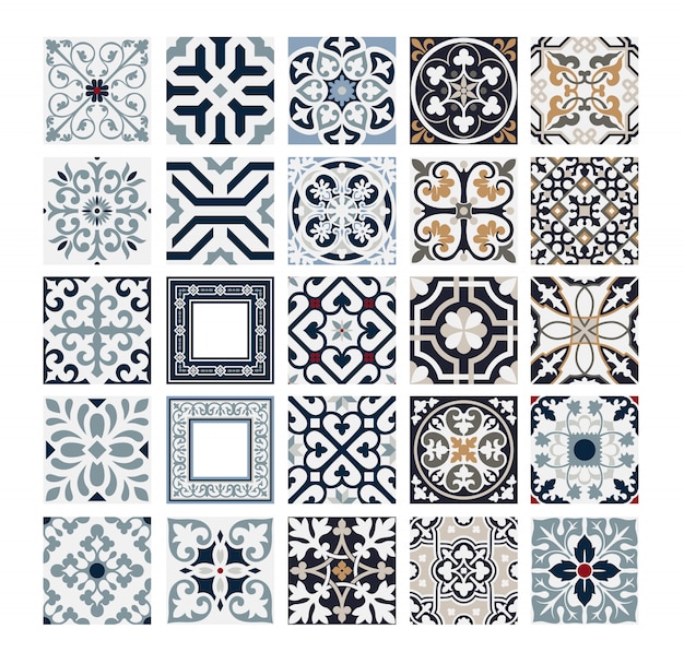 vintage tiles Portuguese patterns antique seamless design in Vector illustration