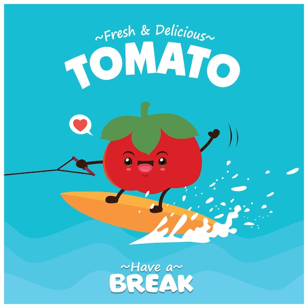 Винтажный томатный плакат с векторным томатным характером