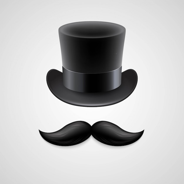 Vintage  top hat, mustaches.  illustration