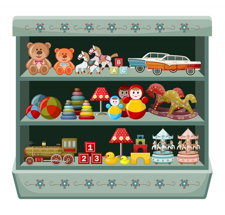 Магазин старинных игрушек. Полки.
