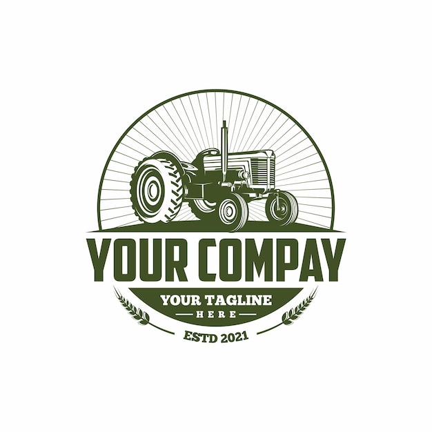 Vector vintage tractor silhouette logo template