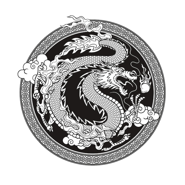 Vintage Traditional Art of Oriental Dragon Character