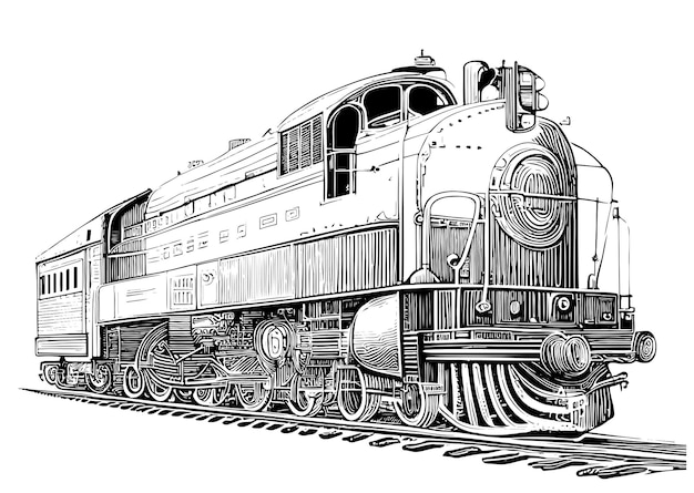 Vintage train locomotive retro hand drawn sketch vector illustration.