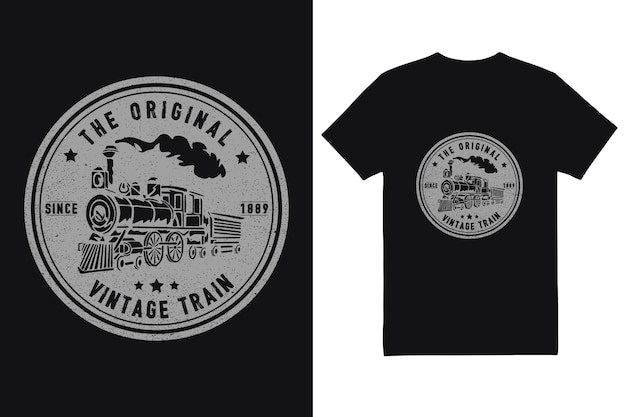 Vector vintage train monochrome locomotive labels t shirt