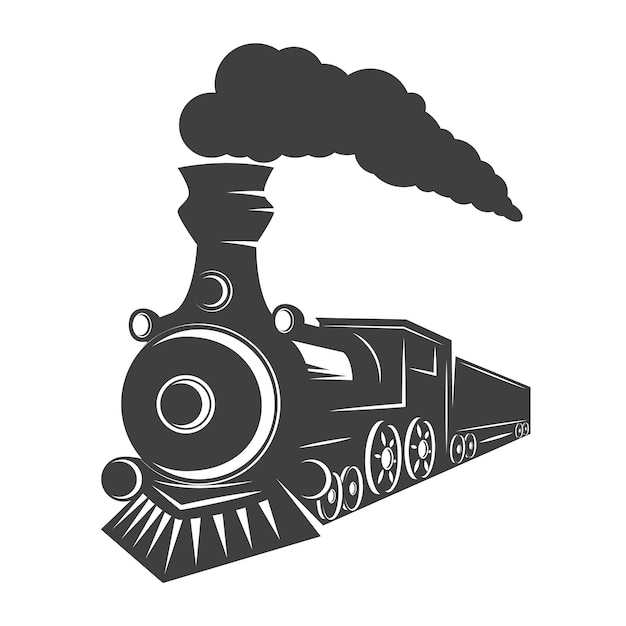 白い背景の上のヴィンテージ列車。ロゴ、ラベル、エンブレム、記号の要素。図