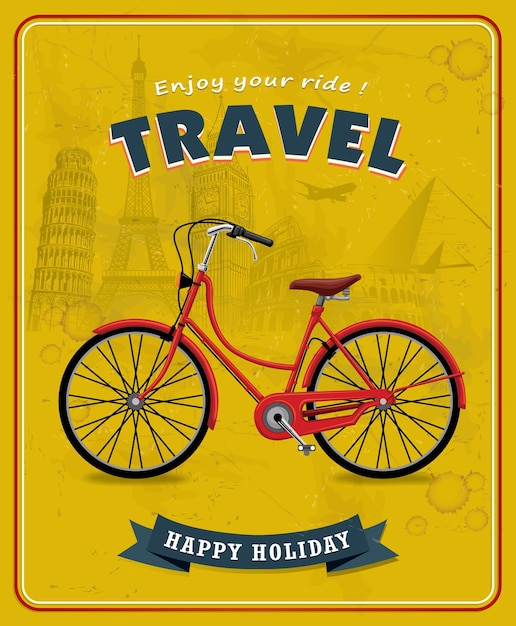 Дизайн плаката для велосипеда Vintage Travel