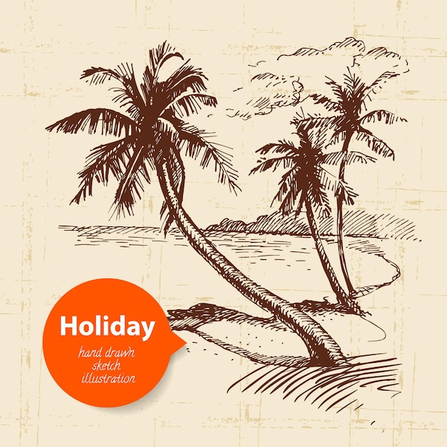 Vector vintage travel and holiday background. hand drawn sketch illustration