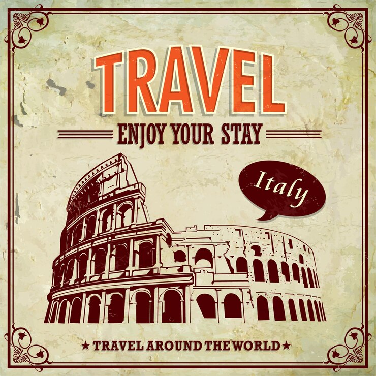 Vintage Travel Italy Colosseum in Rome vacation labels