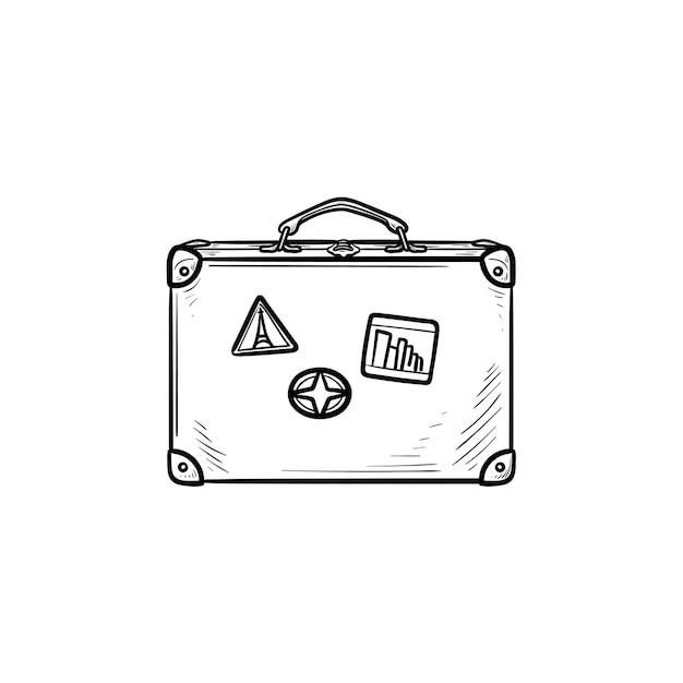 Vettore icona di doodle di contorni disegnati a mano valigia viaggio vintage. viaggio di vacanza, bagaglio e bagaglio, concetto di viaggio