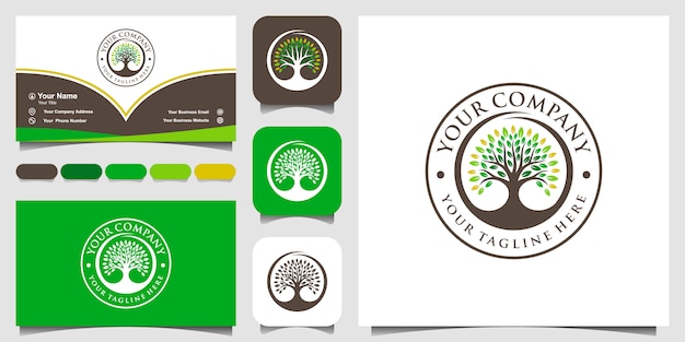 Vintage tree logo design inspiration en visitekaartje ontwerp.