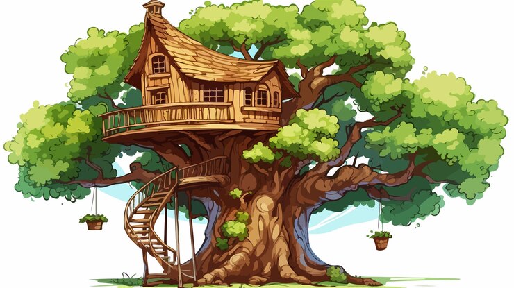 Vector vintage treehouse illustration on tree stock vector