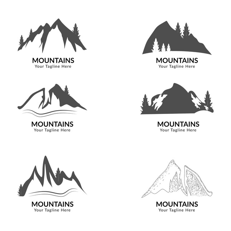 Vintage trees and forest monochrome mountains sketch design
