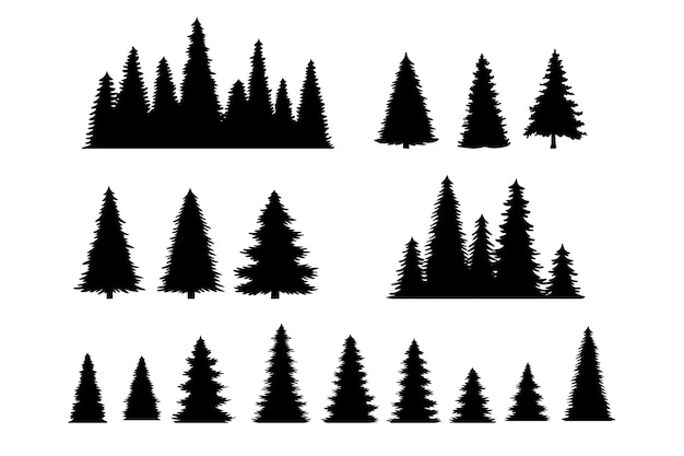 Vector vintage trees forest silhouettes set outline of a coniferous forest isolated vector illustration