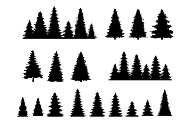 Vector vintage trees forest silhouettes set outline of a coniferous forest isolated vector illustration