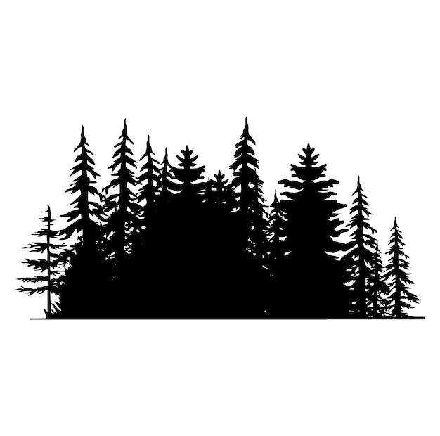 Vintage trees and forest silhouettes set