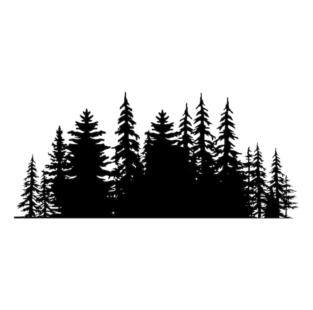 Vintage trees and forest silhouettes set