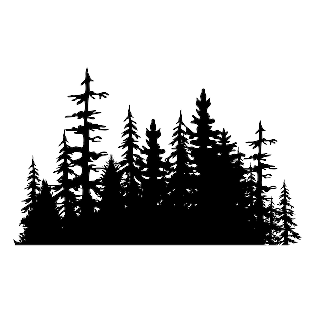 Vintage trees and forest silhouettes set