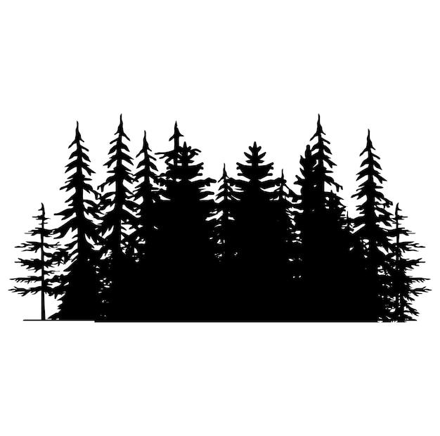 Vintage trees and forest silhouettes set