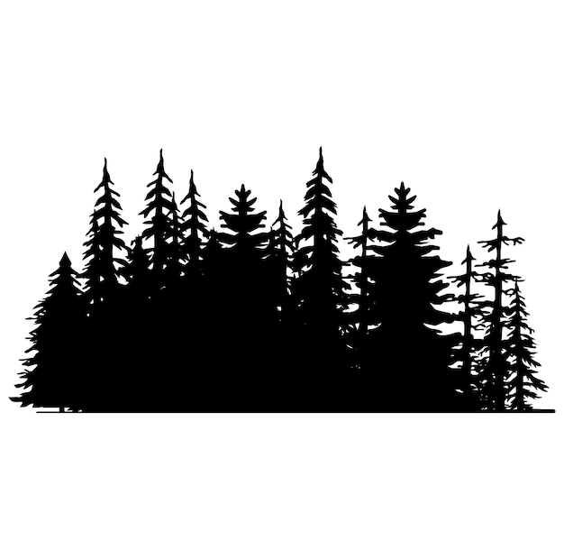 Vintage trees and forest silhouettes set