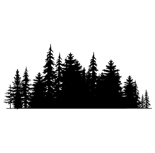 Vintage trees and forest silhouettes set