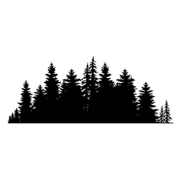 Vintage trees and forest silhouettes set