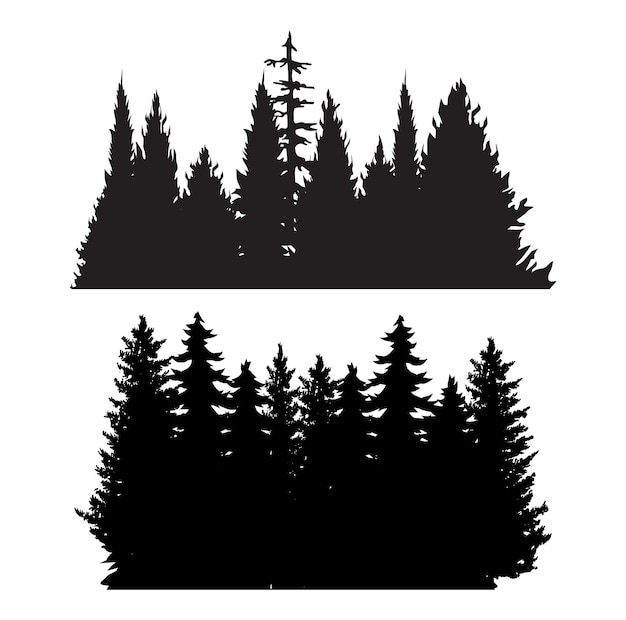 ヴィンテージの木と森のシルエットセット