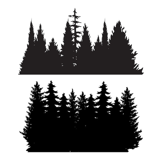 Vintage trees and forest silhouettes set