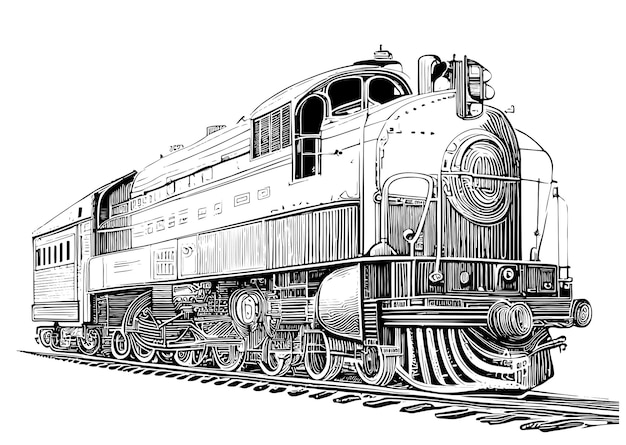 Vintage trein locomotief retro hand getrokken schets vectorillustratie.