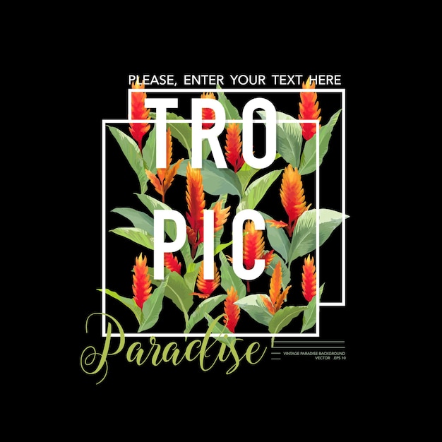 Vector vintage tropical leaves and flowers graphic design for t shirt, fashion, prints in