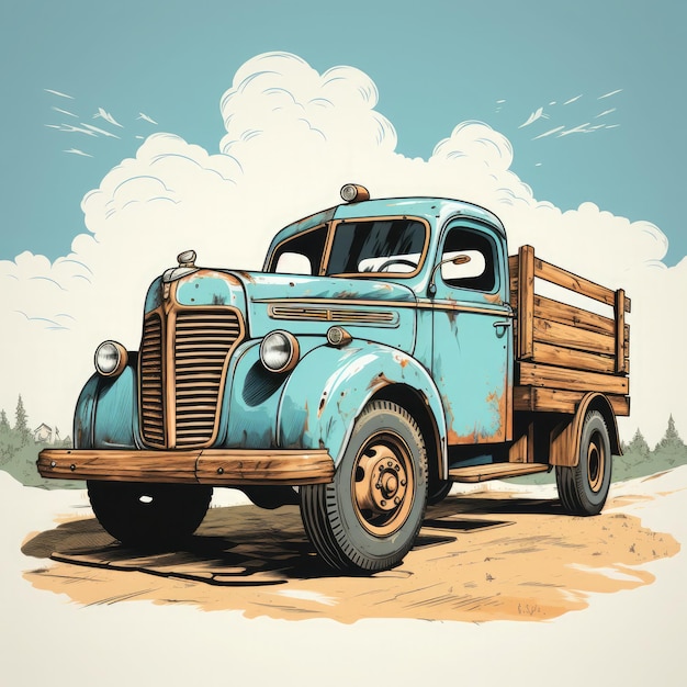 Vector vintage truck jeep illustration