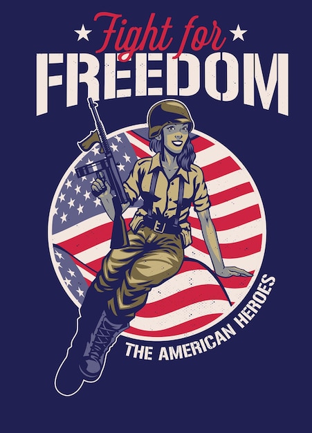 Vintage tshirt ontwerp van de Tweede Wereldoorlog 2 vrouwen soldaat
