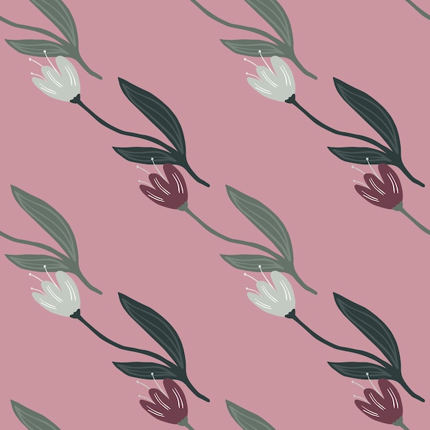 Vector vintage tulip seamless pattern on pink background. nature wallpaper. for fabric design, textile print, wrapping, cover. retro vector illustration.