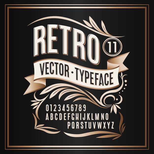  vintage typeface retro golden badge on dark background