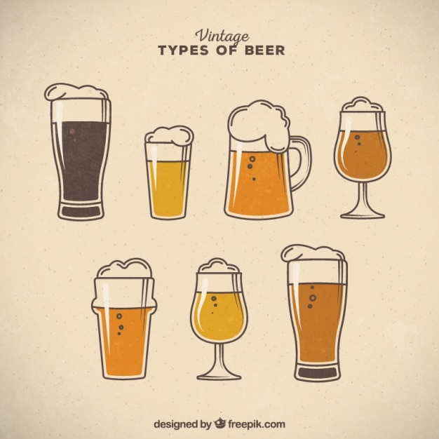 Vector vintage types of beer with foam