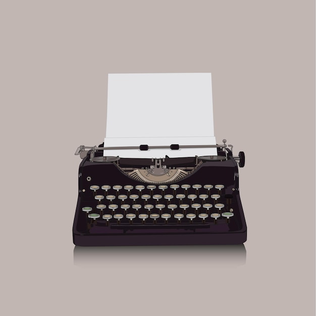 Vintage typewriter with paper on a gray background