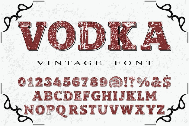 Vector vintage typografie alfabetische stijl wodka