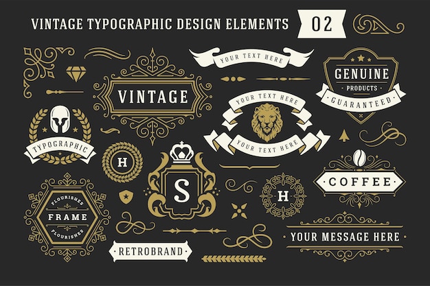 Vector vintage typographic decorative ornament design elements set vector illustration