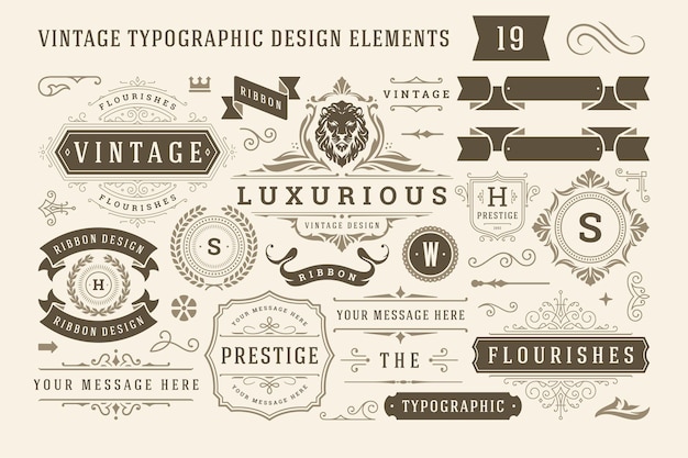 Vettore elementi di design tipografico vintage impostano l'illustrazione vettoriale