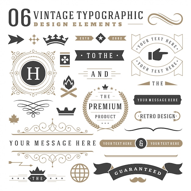 Vettore insieme di elementi di design tipografico vintage