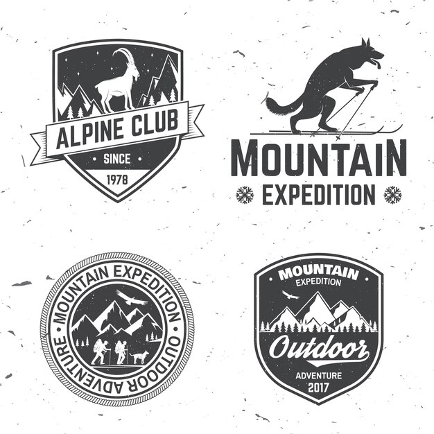 Vector vintage typography design with mountaineers and mountain silhouette