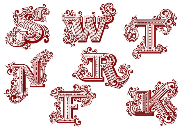 Vector vintage uppercase red floral letters